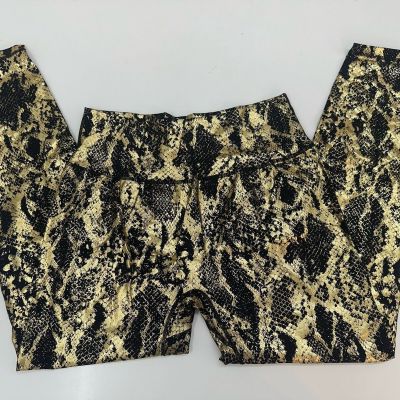 Buff Bunny Collection Womens Leggings XXL Black Gold Shiny Snakeskin Athletic